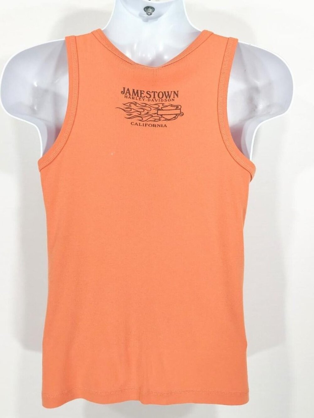 Vtg Y2k Harley Davidson Women's Bedazzled Orange Tank Top Eagle Flame Roses Sz M - Picture 2 of 8